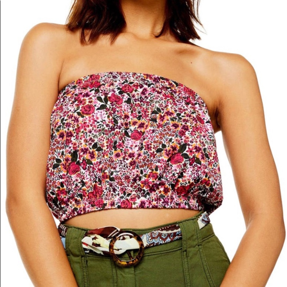 Topshop Floral Crop Strapless Tube Bandeau Top